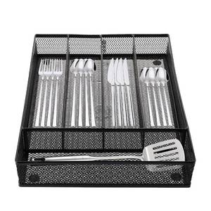 lot 60118 image: Cedilis Cutlery Tray, 5 Compartments Flatware Organizers, Metal Kitchen Utensil Drawer Silverware Tray, The Mesh Collection for Knives Spoons Forks with 4 Foam Feet, Black