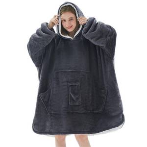 lot 60125 image: Oversized Hooded Blanket Sweatshirt with Pockets - Cozy Flannel Sherpa for Women & Men