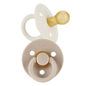 lot 60127 image: Itzy Ritzy Natural Rubber Pacifiers, Set of 2 � Natural Rubber Newborn Pacifiers with Cherry-Shaped Nipple & Large Air Holes for Added Safety Set of 2 in Coconut & Toast, Ages 0 � 6 Months
