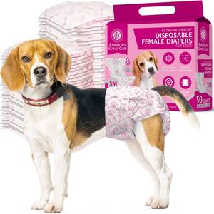 lot 60132 image: American Kennel Club Female Dog Wrap, Disposable Diapers with Wetness Indicator, Small, 50 Count