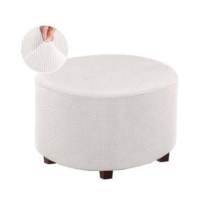 lot 60134 image: VIENLOVE Round Ottoman Slipcover Polyester Blend Footstool Protector Covers Stretch with Elastic Bottom Feature Textured Machine Washable Jacquard Fabric (Ivory, Large Size)
