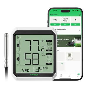 lot 60135 image: VIVOSUN AeroLab THB1S Wireless Bluetooth Hygrometer Thermometer Indoor, VPD, Digital Temp Humidity Meter, LCD Smart App Control & Alert, Data Storage, Dual Channels with Sensor Probe, Battery Included