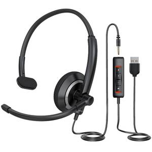 lot 60142 image: awatrue USB Computer Headset with Microphone for PC Laptop - Wired Headphones with Microphone Noise Cancelling,On Ear Office Call Center Headset for Boom Skype Webinars,Mute Control,Lightweight