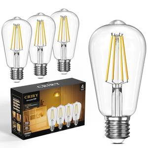 lot 60149 image: CRIRY Dimmable Edison LED Light Bulbs 60 Watt Equivalent, 6W 2700K Warm Light E26 LED Bulbs for Table Lamp Bathroom Vanity Outdoor Wall Light ST58, 750LM, E26 Base, 4Pack
