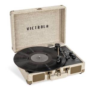 lot 60152 image: Victrola Journey Signature Turntable Record Player - 33-13, 45 & 78 RPM Suitcase Vinyl Record Player, Bluetooth Connectivity & Built-in Speakers, Stereo RCA Output, Linen Finish, Cream