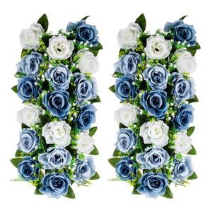 lot 60161 image: Inweder Flower Table Decorations for Wedding - 2 Pcs Artificial Table Flower Arrangement, Weeding Rose Floral Centerpieces for Reception, Table Runner, Dining Table, Living Room, Dusty Blue & White