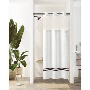 lot 60165 image: River Dream Stall Shower Curtain with Snap in Liner,No Hooks Needed Shower Curtain for Bathroom,Hotel Grade,Machine Washable,36 W74 H,White,with Black Stripe and Magnets