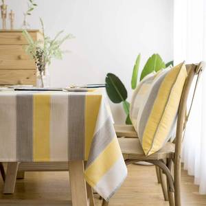 lot 60175 image: LINENLUX Striped Cotton Linen TableclothTable Cover with Tassel Blue Navy RectangleOblong 53 X 102 in