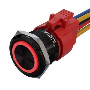 lot 60177 image: APIELE 10 Amp 22mm Momentary Push Button Switch 12V Angel Eye LED Waterproof Round Self Reset 78 1NO 1NC (Black Aluminum, Red)
