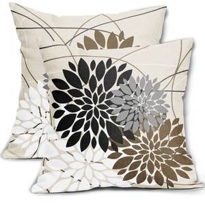 lot 60182 image: Black Brown Throw Pillow Covers 20x20 Inch Dahlia Flower Decorative Pillows Modern Geometry Floral Outdoor Farmhouse Pillowcase Linen Square Cushion Case Decor for Home Sofa Couch Bed, Set of 2