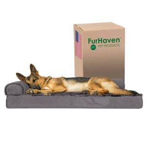 lot 60192 image: Furhaven Orthopedic Dog Bed for Large Dogs w Removable Bolsters & Washable Cover, For Dogs Up to 95 lbs - Plush & Velvet L Shaped Chaise - Platinum Gray, JumboXL