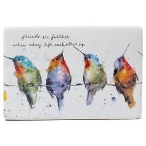 lot 60195 image: DEMDACO Dean Crouser Hummers On A Wire Watercolor 6 x 4 Ceramic Stoneware Decorative Sign Plaque