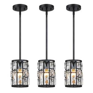 lot 60202 image: Modern Crystal Pendant Light Fixture 3-Pack Matte Black Finish Hanging Lighting Crystal Chandelier for Living Room, Kitchen, Hallway - Retail $128.99