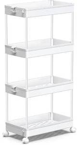 lot 60203 image: SPACEKEEPER Storage Cart, 4-Tier Mobile Shelving Unit, Bathroom Rolling Cart Utility Storage Organizer Shelf for Kitchen Living Room Bathroom Laundry Room & Dressers, White