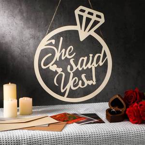 lot 60207 image: Diamond 13.78 x 11.22 She Said Yes Wooden Sign DIY Wood Color Wedding Engagement Party Decorations Photo Booth Props with Hanging Rope Bridal Shower Wood Cutout Sign Rustic Engaged Hanging Sign