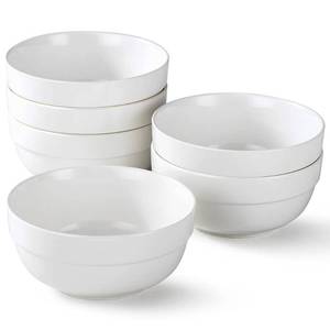 lot 60209 image: HAPPY KIT 6 Ceramic Soup Bowls, Cereal Bowls Set of 6, 24OZ White Bowls for Kitchen, Serving Bowls for Cereal Soup Rice Pasta Salad Oatmeal, Thick-edge Non-slip Design