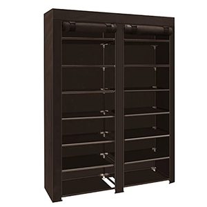lot 60211 image: ERONE Shoe Rack Storage Organizer 7-10 Tier, Stackable Portable Covered Shoe Shelf Cabinet for Closet, Entryway, Room, Bedroom (Brown, 7 Tier)