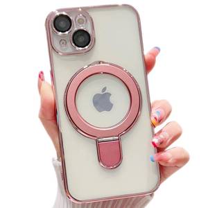 lot 60244 image: TwoHead for iPhone 15 Clear Magnetic Case Compatible with MagSafe,Built-in Ring Holder Kickstand Full Protection Slim Shockproof Anti-Scratch Sparkle Case with Camera Lens Protector Pink