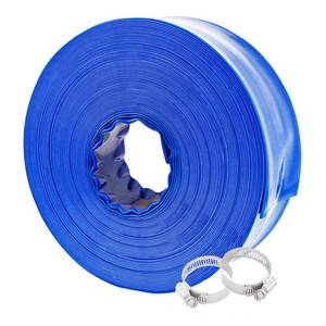 lot 60246 image: Poolvio 1-12 x 100 Professional Blue Backwash Hose with Clamps, General Purpose Reinforced PVC Lay-Flat Water Discharge Hose,for Use While Back-Washing Filters and Draining Pools
