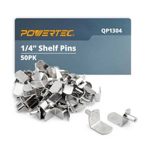 lot 60261 image: POWERTEC QP1304 14 Inch Shelf Pegs 50 pcs, L-Shaped Bracket Shelf Pins Support Pegs for Shelves, Kitchen Cabinet Shelf, Bookshelf, Closet and Furniture, Nickel Plated Shelf Holders Pegs