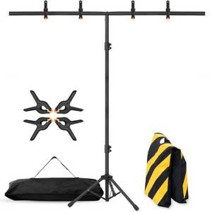lot 60266 image: Coliflor T-Shape Portable Backdrop Stand, 6.5x3.2ft Adjustable Photo Background Stand Kit, Sturdy Small Back Drop Holder with 4 Spring Clamps, Carry Bag for Parties, Photography and Video Studio