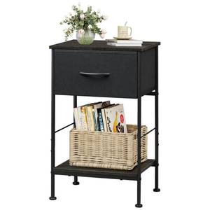 lot 60275 image: WLIVE Black Nightstand, Bedside Table with Fabric Storage Drawer, Open Wood Shelf, Bed Side Table, Night Stand for Bedroom Furniture, End Table for Living Room, Dorm, Entryway, 25 Height