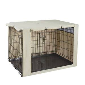 lot 60276 image: HiCaptain Polyester 24in Dog Crate Cover - Durable Windproof Pet Kennel Cover for Wire Crate Indoor Outdoor Protection (24 inches, Light Tan)