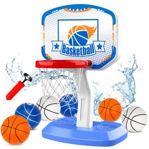 lot 60279 image: Pool Basketball Hoop- Adjustable Height Basketball Hoop for Indoor Outdoor Swimming Poolside Play, Pool Toys Summer Water Game for Kids and Adults - Includes 6 Balls, 2 Nets, and Pump
