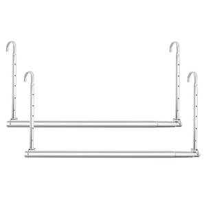 lot 60281 image: HDbonemu Closet Hanging Rod, Adjustable Width and Height Space-Saving Clothes Hanging Bar, 2 Pack Chrome