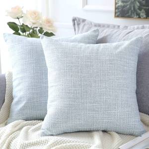 lot 60286 image: OTOSTAR Linen Throw Pillow Covers Set of 2 Decorative Square Pillowcases Cushion Covers 26x26 Inch for Home Decor Sofa Bedroom Car 65 x 65 CM Blue Grey