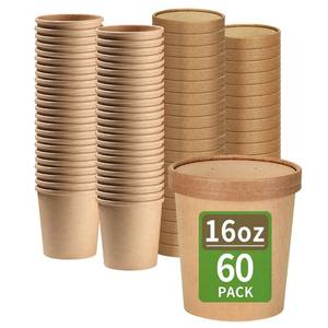 lot 60287 image: bloomoon 60 Pack 16 oz Paper Soup Containers with Lids, Disposable Ice Cream Pint Containers with Lids, Microwavable Leak Proof for Soup and Ice Cream Storage (60 Cups 60 Lids)