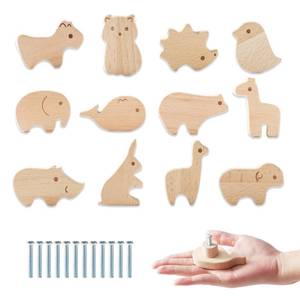 lot 60290 image: Wooden Drawer Knobs 12Pack Animal Shape Decorative Wood Dresser Knobs Cabinets Knobs Pulls with Screws Furniture Pull Handles for Nursery Bedroom Kitchen Closet