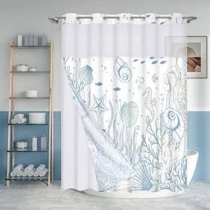 lot 60294 image: Ikfashoni Nautical Coastal No Hook Shower Curtain with Snap in Liner, Seashell Beach Shower Curtain with Liner, Hotel Shower Curtain, Ocean Themed Shower Curtains for Bathroom Decor, 72 x 72
