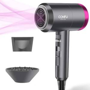 lot 60297 image: CONFU Ionic Blow Dryer 1600W, Portable Lightweight Fast Drying Negative Ion Hairdryer Blowdryer, 3 Heat Settings & Infinity Speed, with Diffuser and Concentrator Nozzle for Home & Travel
