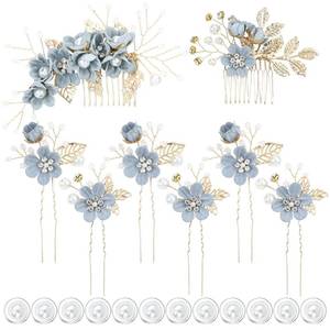 lot 60299 image: inSowni 20 Pack Classy Dusty Blue Flower Bridal Wedding Hair Side CombsFloral Hair PinsTwist Spiral Pearl Hair Pins Clips Pieces Formal Prom Headpieces Accessories for Brides Bridesmaids Women Girls