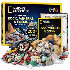 lot 60300 image: NATIONAL GEOGRAPHIC Rock Collection Box for Kids � 200 Piece Gemstones and Crystals Set Includes Geodes and Real Fossils, Rocks and Minerals Science Kit for Kids, A Geology Gift for Boys and Girls