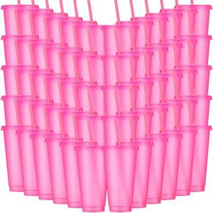lot 60301 image: Honeydak 60 Pack Tumbler with Straw and Lid Bulk Water Bottle Iced Coffee Travel Mug Cup Reusable Plastic Cups for Parties Birthdays 24-27 oz (Hot Pink)