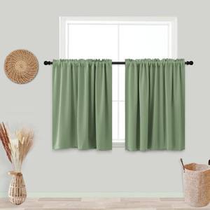 lot 60305 image: KOUFALL Sage Green Small Curtains for Bathroom Windows Rod Pocket Storage Under Cabinet Covers for Kitchen 24 Inch Length