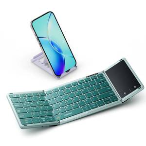 lot 60319 image: seenda Foldable Bluetooth Keyboard with Touchpad, Portable Folding Keyboard with PU Leather & Phone Holder, Small Travel Keyboard for iPad Tablet Laptop for College Students - Sage Green