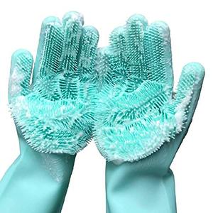lot 60321 image: Magic Dishwashing Cleaning Sponge Gloves Reusable Silicone Brush Scrubber Gloves
