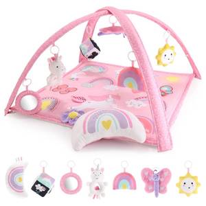 lot 60322 image: The Peanutshell 7 in 1 Baby Play Gym for Baby Girls, Activity Center and Tummy Time Mat, Rainbow Paradise