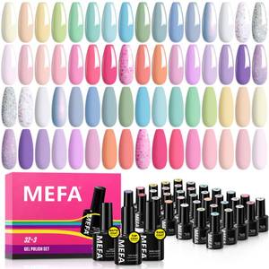 lot 60335 image: MEFA 35 Pcs Pastel Gel Nail Polish Set, 32 Colors Spring Collection Gel Nail Polish Kit with Base Coat No Wipe Glossy&Matte Top Coat Pink Green Nail Art Manicure DIY Salon Home Gifts for Women Girls