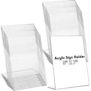 lot 60338 image: Vicenpal 20 Pcs 5 x 7 Inch Acrylic Sign Holder Slant Back Picture Frames Clear Picture Flyer Holder l Shaped Display Flyer Stand Desktop Table Signs for Office, Store, Restaurant, Horizontal