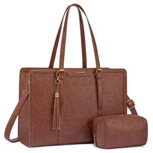 lot 60344 image: LOVEVOOK Laptop Bag for Women Vintage Leather Laptop Tote 15.6 inch Large Capacity Computer bag with Clutch Purse for Work
