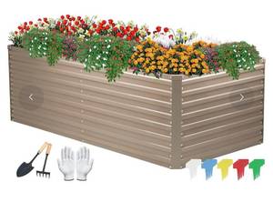 lot 8302 image: DTIG Galvanized Raised Garden Bed for Vegetables Flowers Herbs, BROWN in Color,&nbsp &nbsp &nbsp &nbsp &nbsp &nbsp &nbsp &nbsp &nbsp 6 x 3 x 2FT, Retails-$90