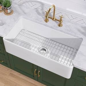 lot 8316 image: TUKTUK White Farmhouse Sink 30 Inch Farm Sink Fireclay Apron Front Single Bowl, Retails-$400