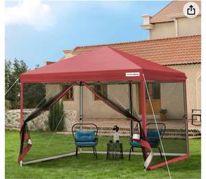 lot 8335 image: 10x10ft Easy Pop-Up Screen Tent, Outdoor Canopy Tent with Mosquito Netting, 2 Zipper Doors, and Roller Bag for Yard Camping Picnic Party Events
