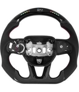 lot 8348 image: Steering Wheel, 3K Carbon Fiber D-shaped Flat-bottom with LED Shift Indicator Light Display Perforated Leather Grip Compatible with Dodge Jeep Grand Cherokee SXT GT RT SRT HELLCAT RETAILS $520
