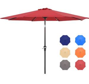 lot 8358 image: 9FT Patio Umbrellas, Outdoor Patio Table Umbrella with Tilt Adjustment and Crank Lift System for Ourdoor Patio, Lawn, Backyard, Pool, Market, Wine Red RETAILS C $65