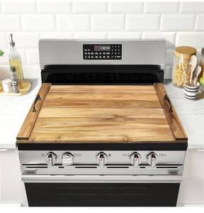 lot 8371 image: Noodle Board Stove Cover with Handles for Electric, Gas Stove Top (Acacia Wood) RETAILS VS $80